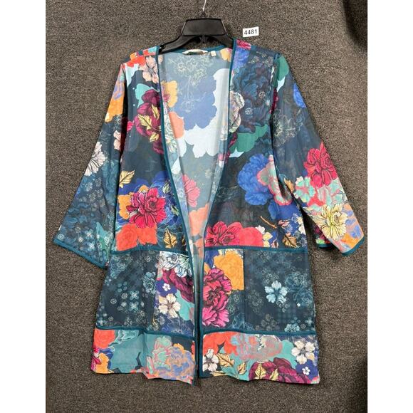 Soft Surroundings Sheer Chiffon Floral Open front Properity TopperWomens Size L - Picture 1 of 6